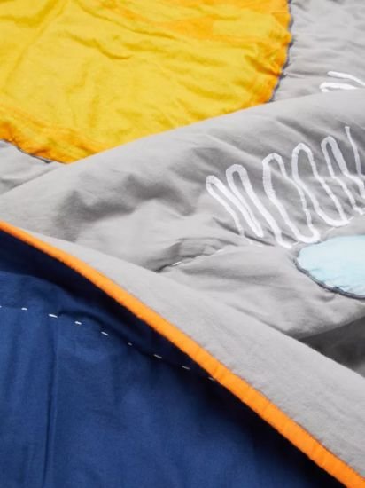 Outer Space Quilted Bedspread, Grey/Blue