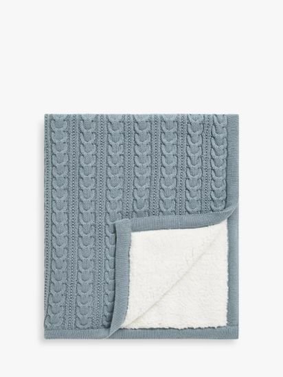 Cable Knit Sherpa Fleece Baby Blanket,Cadet Blue